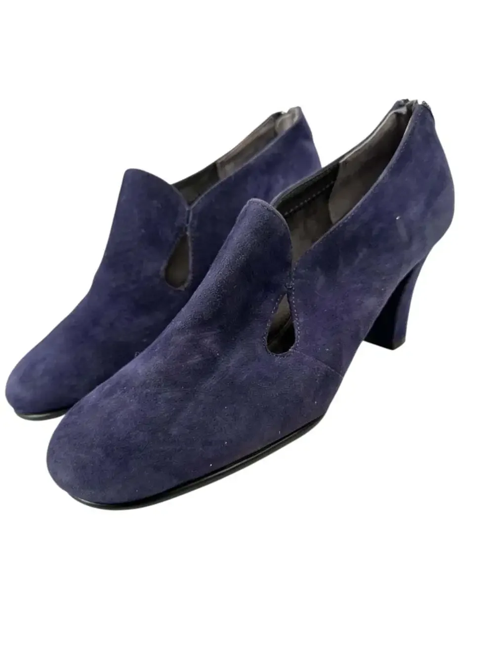 Aerosoles Navy Suede Shooties Cutout Back Zip Block Heel Comfort Womens 6.5